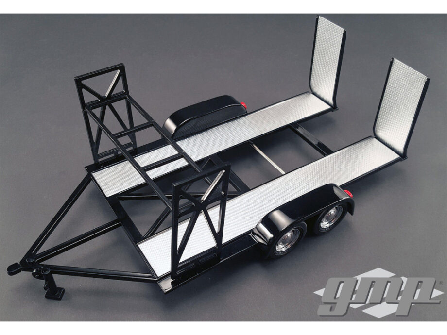 GMP 18820 Tandem Car Trailer Carrier with Tire Rack For 1:18 Diecast Car Black Silver