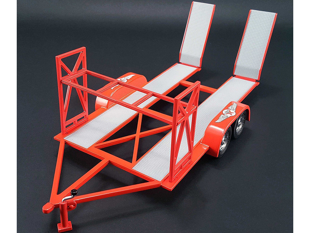 GMP 18868 Tandem Car Trailer Texaco Carrier with Tire Rack For 1:18 Diecast Car Red