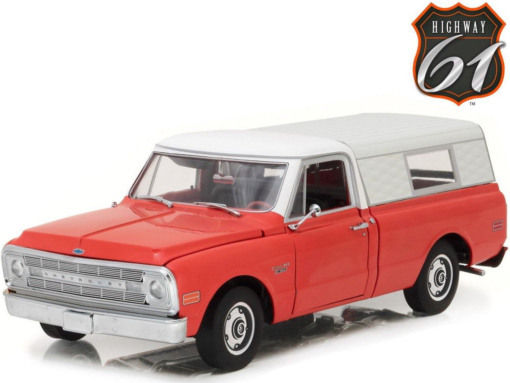 Highway 61 18004 1970 Chevrolet C-10 Pick Up Truck with Camper Shell 1:18 Red
