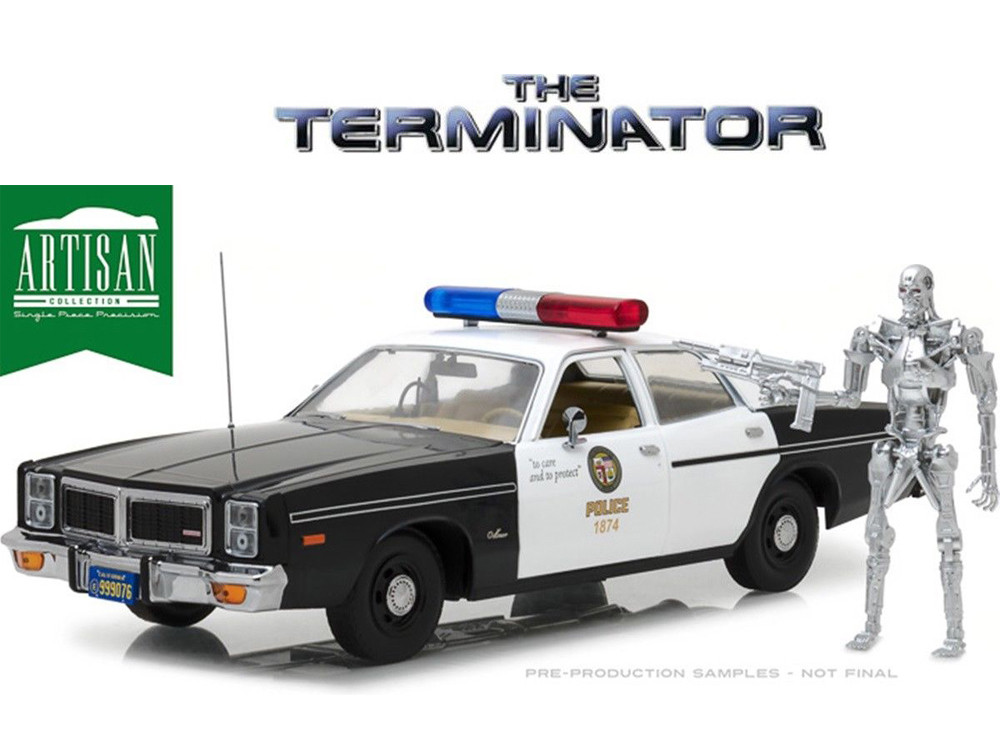 Greenlight 19042 The Terminator 1977 Dodge Monaco Police 1:18 with Sit T-800 Figure