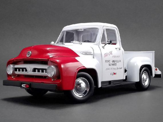 Acme A1807208 1953 Ford F-100 So Cal Speed Shop Push Truck 1:18 White / Red