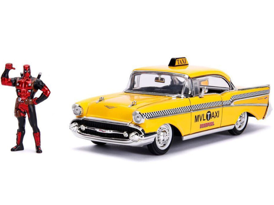 Jada 30290 Hollywood Rides 1957 Chevy Bel Air Taxi 1:24 with Deadpool Figure