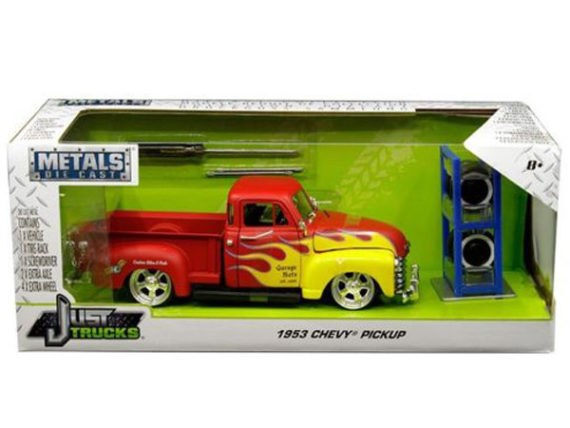 Jada 30355 Just Trucks with Extra Wheels 1:24 1953 Chevrolet Pickup Truck Red with Flames