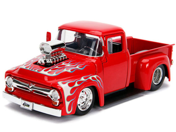 Jada 30715 Just Trucks 1956 Ford F-100 Pick Up Truck Blower Engine 1:24 Red with Flames