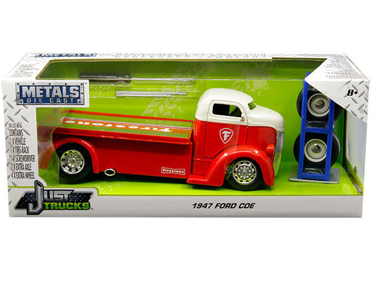 Jada 30523 Just Trucks with Extra Wheels 1:24 1947 Ford COE Tow Truck Firestone Red White Top