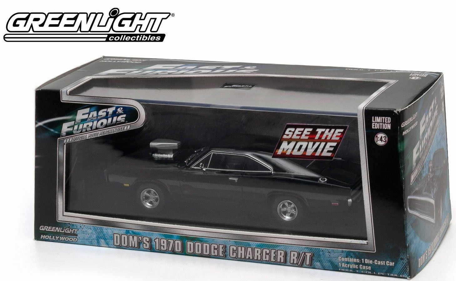 GREENLIGHT DIECAST 1/43 Dom's 1970 Dodge Charger R/T Noir Fast & Furious 86201 