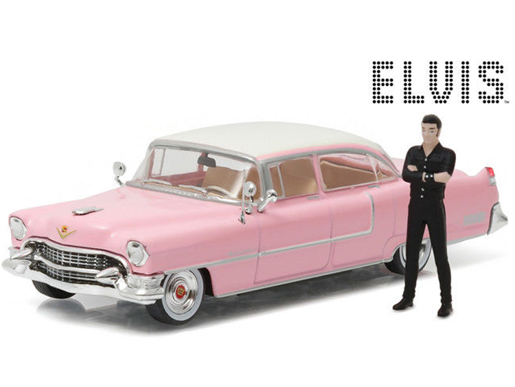 Greenlight 86436 1955 Cadillac Series 60 1:43 with Elvis Presley Figure Pink