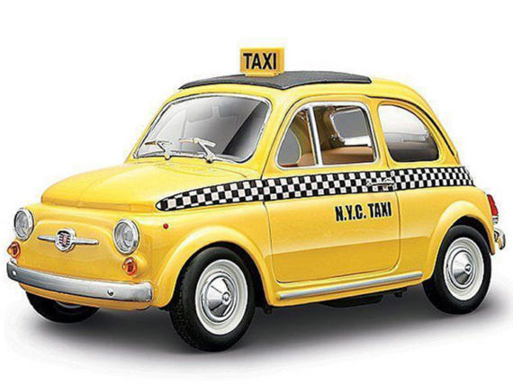 Bburago 18-22105 Fiat 500 NYC New York Taxi Cab 1:24 Yellow