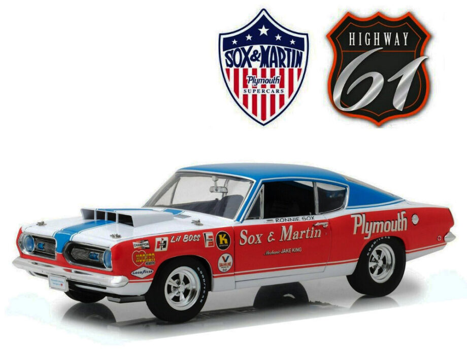 Highway 61 18003 Sox & Martin 1968 Plymouth Barracuda 1:18 Red White Blue