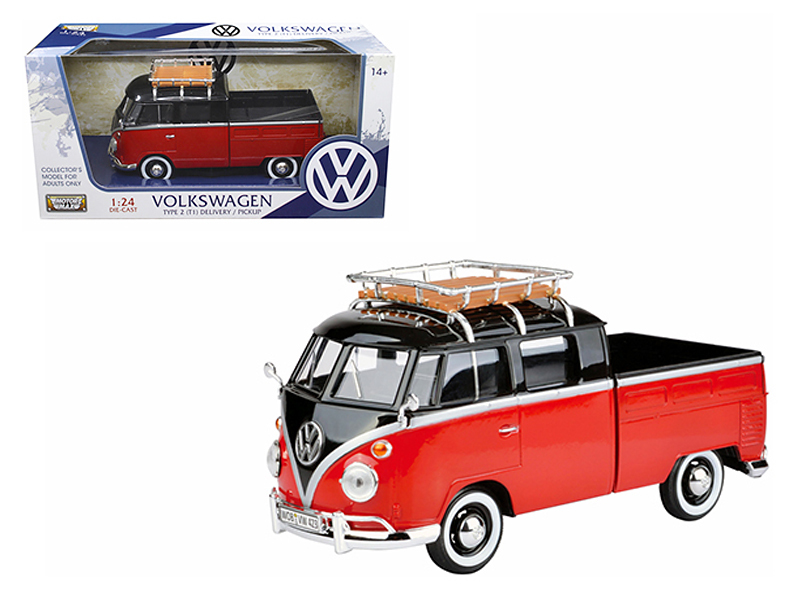 Motormax Volkswagen Type 2 T1 Delivery Red and Black 1/24 