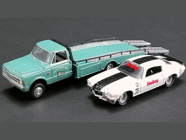 Greenlight 51247 Holley Speed Shop 1967 Chevy Ramp Truck Green & 1971 Camaro White 1:64