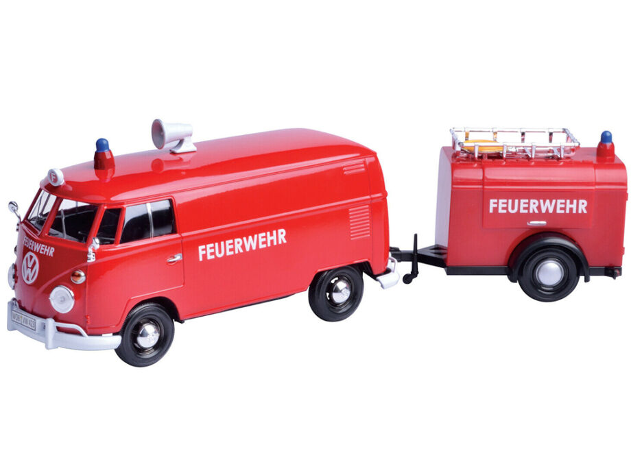 Motormax 79671 Volkswagen Type 2 T1 Service Pick Truck with Oil Trailer 1:24 Red