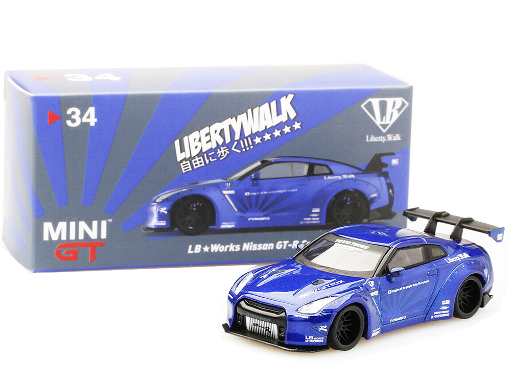 Mini GT MGT00034 Liberty Walk LB Works Nissan Skyline GT-R R35 1:64 Candy  Blue