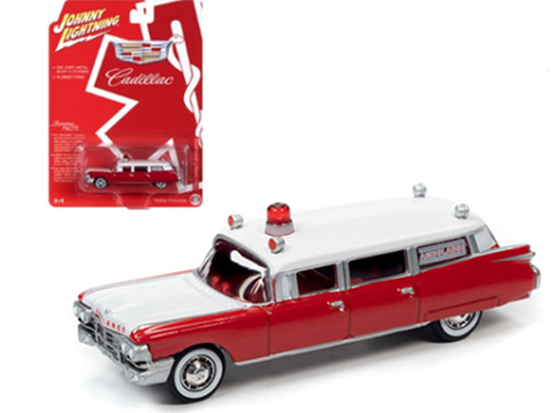 1/64 Johnny Lightning 1959 Cadillac Ambulance Diecast Model Red White JLSP098 