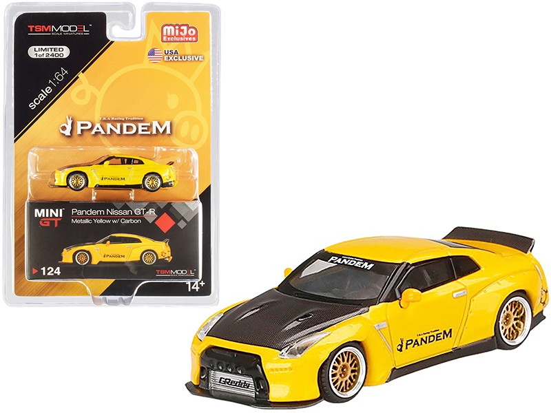 Mini GT 1:64 Mijo Exclusive USA PANDEM Yellow Nissan GT-R R35 Model Car MGT00124