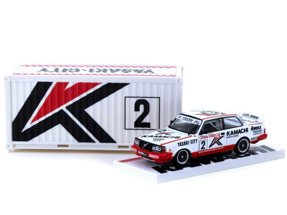 Tarmac Works T64-050-86MG Volvo 240 #2 Turbo Macau Guia Race 1986 Winner  1:64 with Container White Red