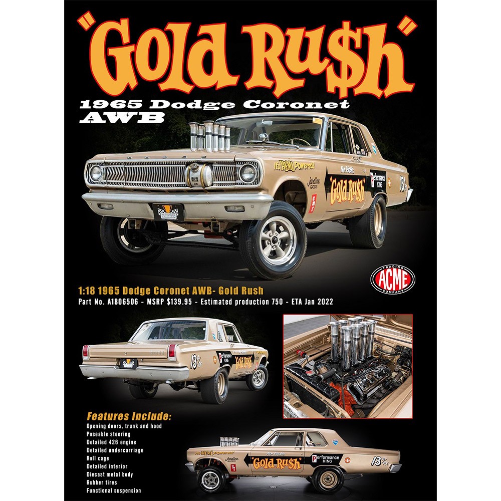 Acme A1806506 1965 Dodge Coronet AWB 1:18 Gold Rush