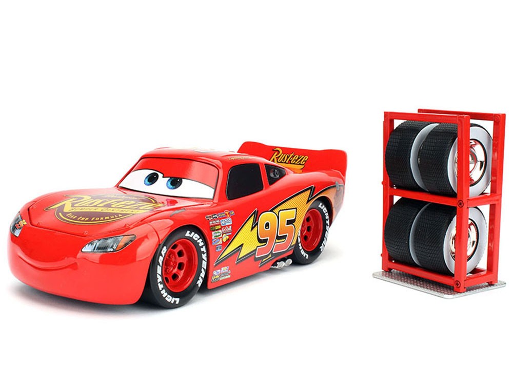 Jada 97751 Hollywood Rides Disney Pixar Cars Lightning McQueen 1:24 with  Tire Rack Red » BT Diecast