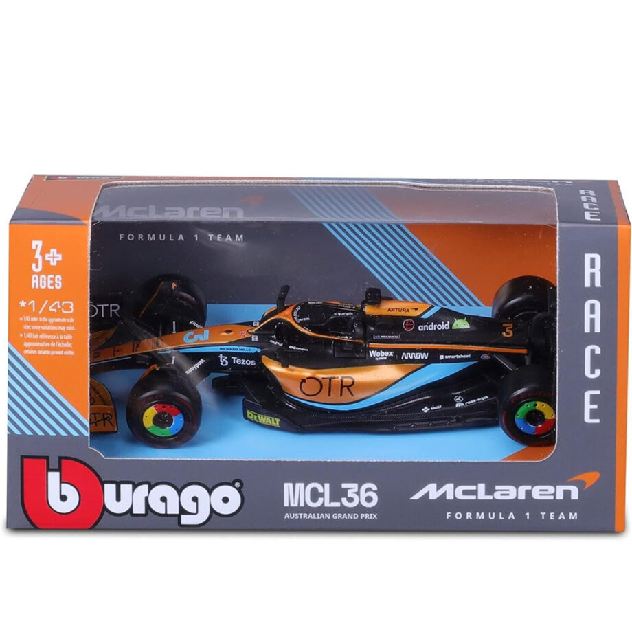 Bburago 18-38063 DR Formula F 1 Australian Grand Prix 2022 McLaren Team MCL 36 1:43 #3 Daniel Ricciardo