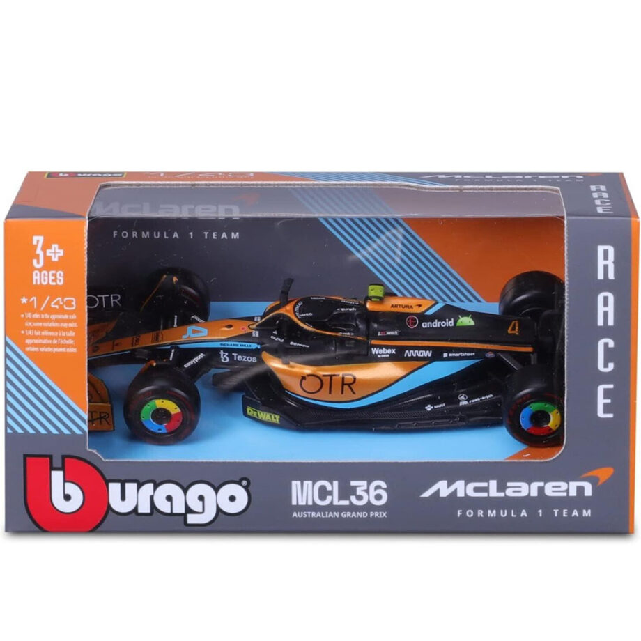 Bburago 18-38063 LN Formula F 1 Australian Grand Prix 2022 McLaren Team MCL 36 1:43 #4 Lando Norris