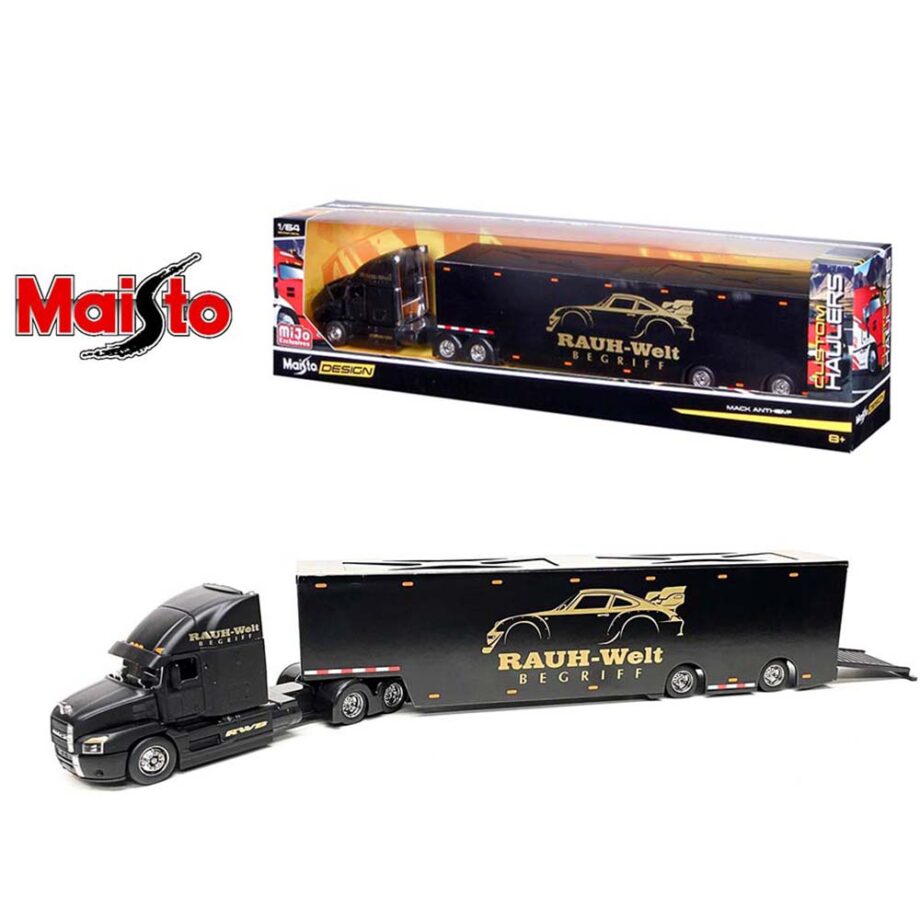Maisto 12418-RWB Design Custom Haulers Mack Anthem Enclosed Transporter RWB Rauh Welt Begriff 1:64 Black