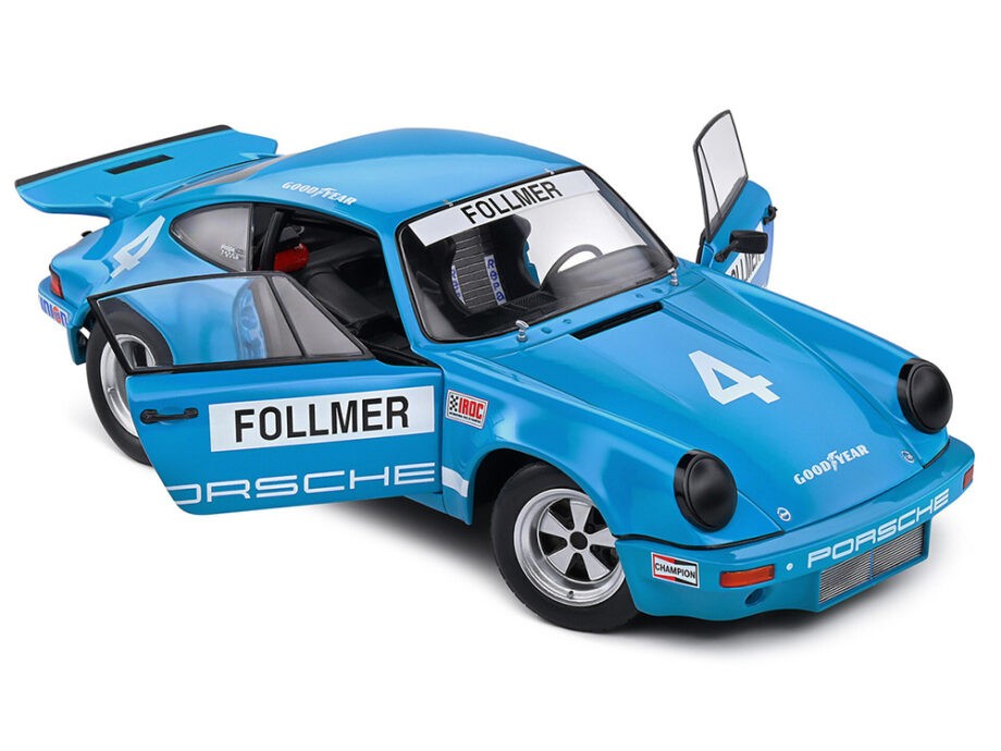 Solido S1810702 Porsche 911 RS 3.0 #4 IROC Riverside 1974 1:18 Follmer Blue