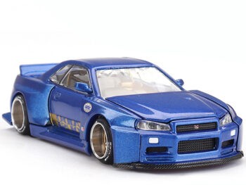 Mini GT x Kaido House KHMG158 Nissan Skyline GT-R R34 Kaido Works V2 Aero SHINJUKU V2 1:64 Blue