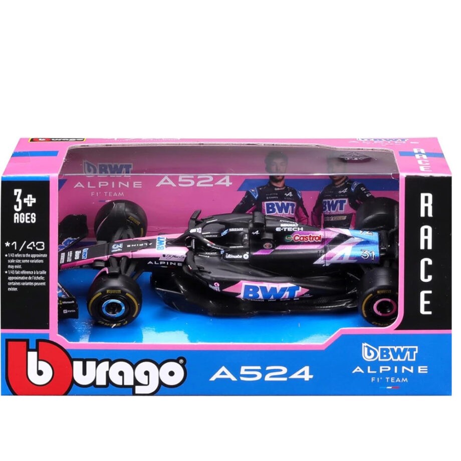 Bburago 18-38219 EO 2024 F1 Team BWT Alpine A524 1:43 #31 Esteban Ocon Pink