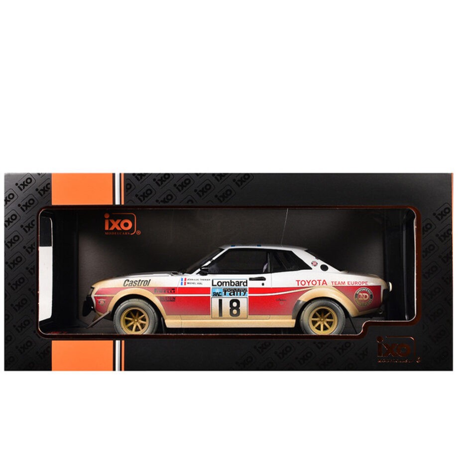 Ixo Models 18RMC189C22 1977 Toyota Celica 2000 GT RA21 #18 RAC Rally 1:18 White / Red with Dirt
