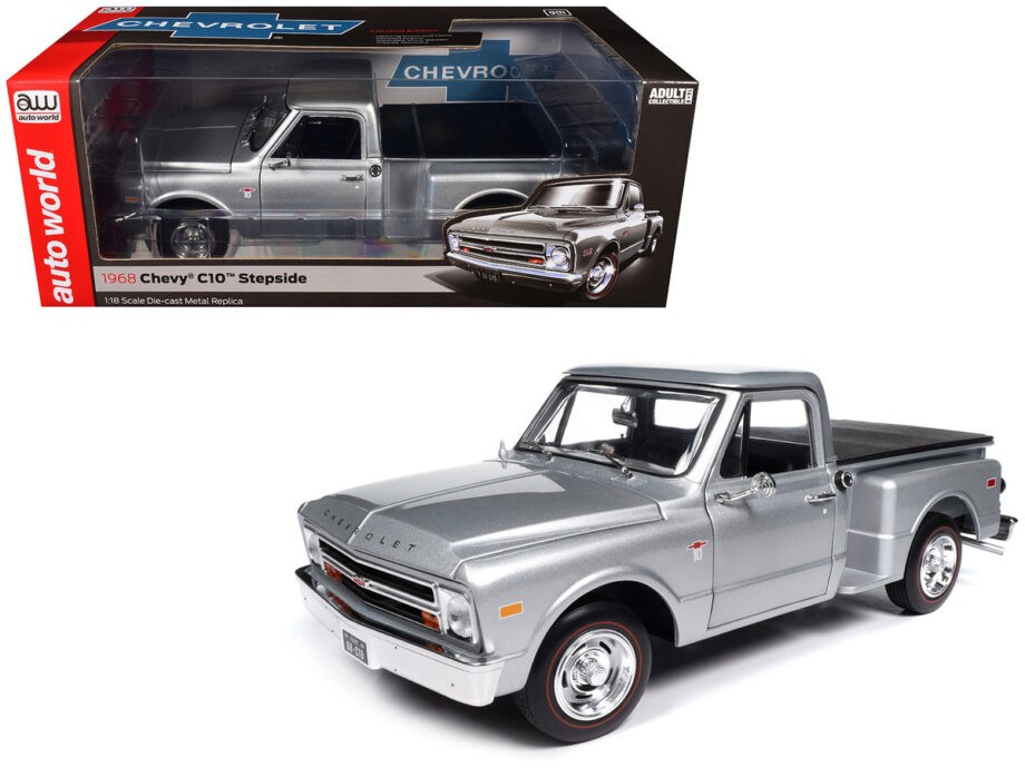 Autoworld AW324 1968 Chevrolet C10 Stepside Pick Up Truck 1:18 Silver