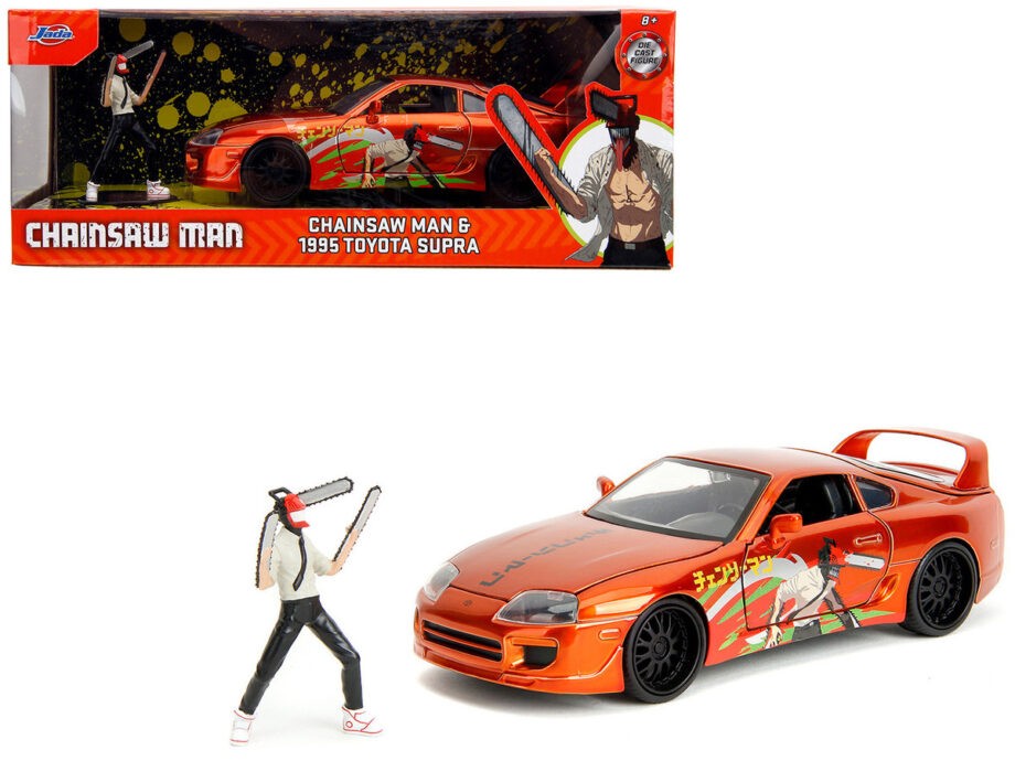 Jada 35181 Chainsaw Man 1995 Toyota Supra 1:24 with Chainsaw Man Figure Orange Metallic
