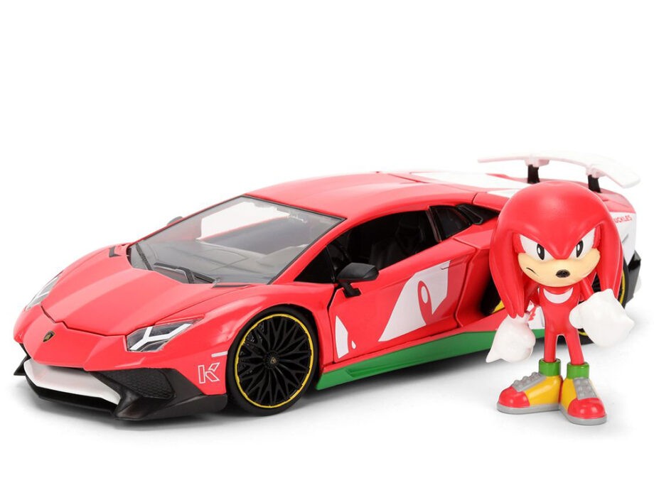 Jada 36264 Sonic The Hedgehog Lamborghini Aventador SV 1:24 with Knuckles Figure Red