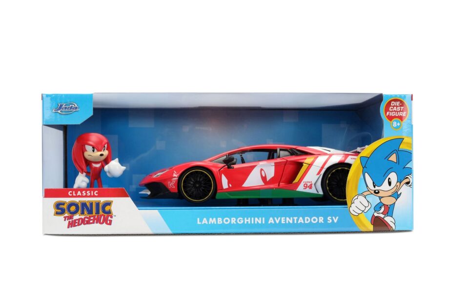 Jada 36264 Sonic The Hedgehog Lamborghini Aventador SV 1:24 with Knuckles Figure Red