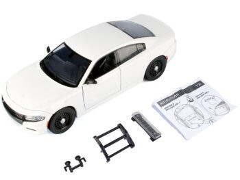 Motormax 76810 2023 Dodge Charger Pursuit 1:24 with Custom Builder Kit Unmarked Police Car Plain White