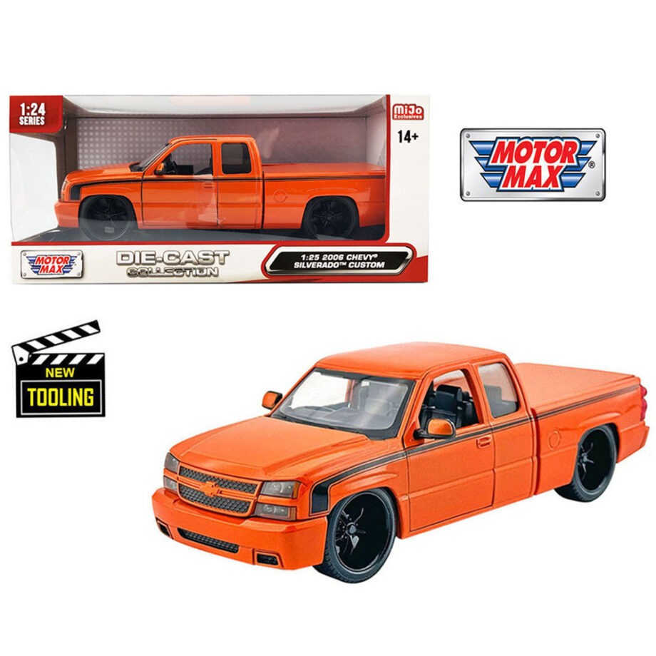 Motormax 79039 2006 Chevy Silverado Extended Cab Custom 1:25 Metallic Orange