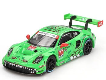 Mini GT MGT00889 Porsche 911 GT3 R #77 AO Racing 2024 IMSA Daytona 24 Hrs GTD Pro 2nd Place 1:64 Green