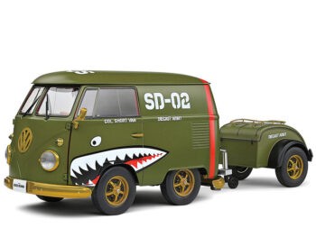 Solido S1810901 1950 Volkswagen Kool Kombi Van 1:18 with Trailer Army Fighter