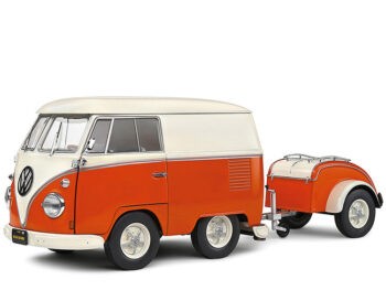 Solido S1810902 1950 Volkswagen Kool Kombi 1:18 with Trailer Orange / White