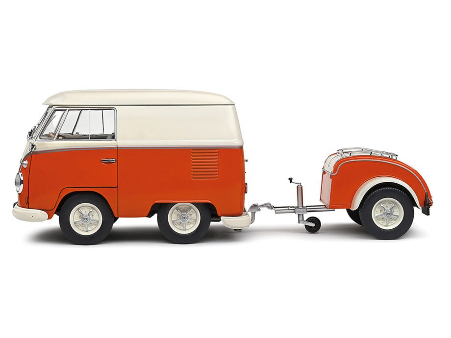 Solido S1810902 1950 Volkswagen Kool Kombi 1:18 with Trailer Orange / White