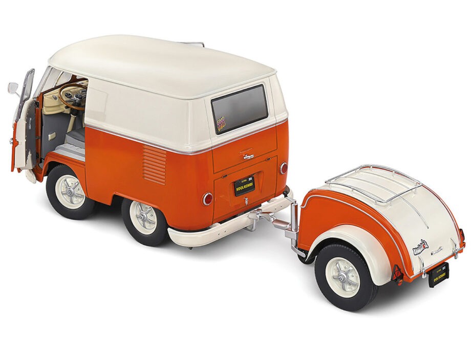 Solido S1810902 1950 Volkswagen Kool Kombi 1:18 with Trailer Orange / White