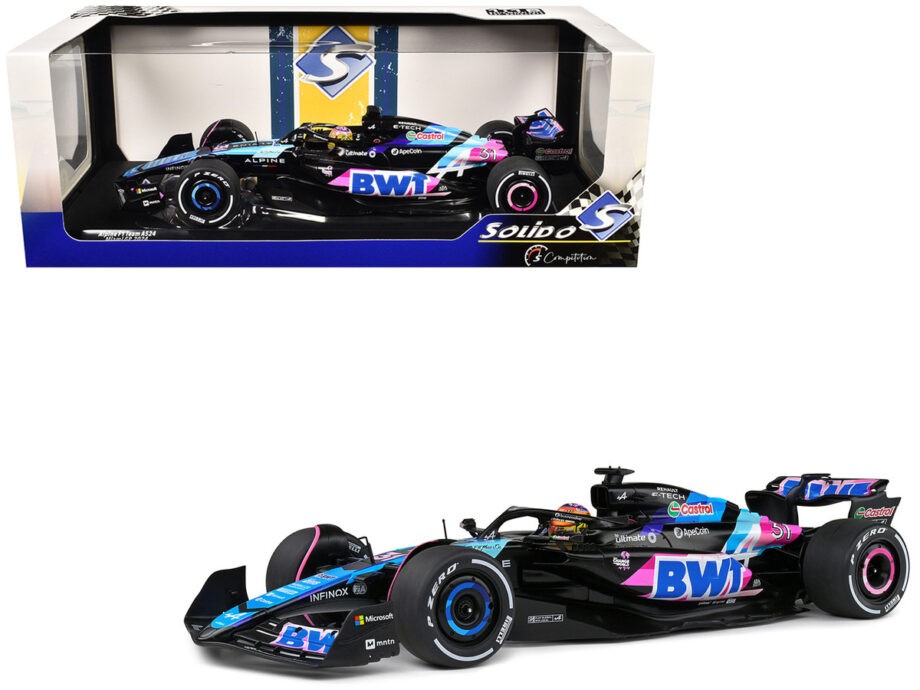Solido S1814001 Formula F 1 Team Alpine A524 Miami Grand Prix 2024 1:18 with Seated Driver #31 Esteban Ocon