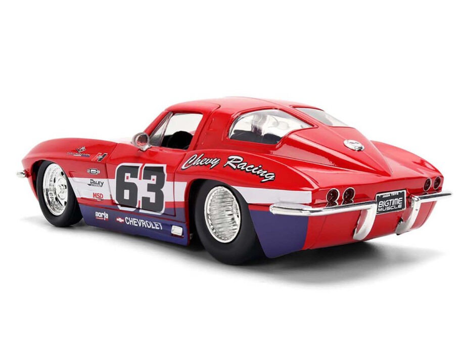 Jada 36594 Bigtime Muscle 1963 Chevy Corvette Stingray Split Window #63 1:24 Red