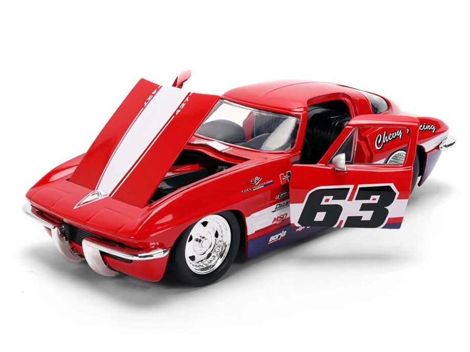 Jada 36594 Bigtime Muscle 1963 Chevy Corvette Stingray Split Window #63 1:24 Red