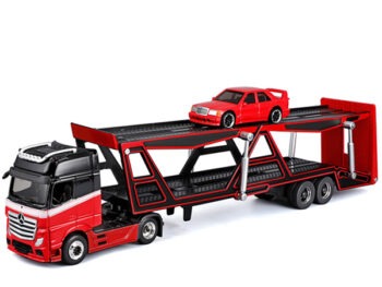 Maisto 11454 Design Transporters Mercedes Benz Actros & 1990 Mercedes Benz 190E 1:64 Red
