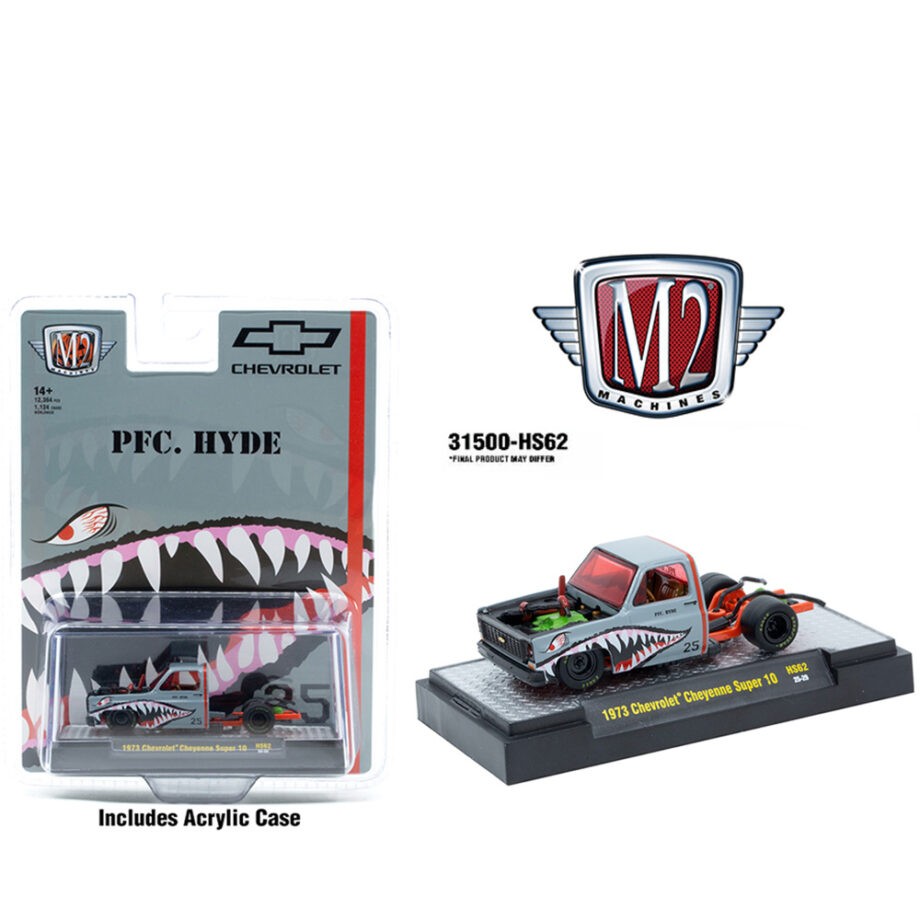 M2 Machines 31500 HS62 1973 Chevrolet Cheyenne Super 10 PFC. HYDE Shark Face 1:64 Grey