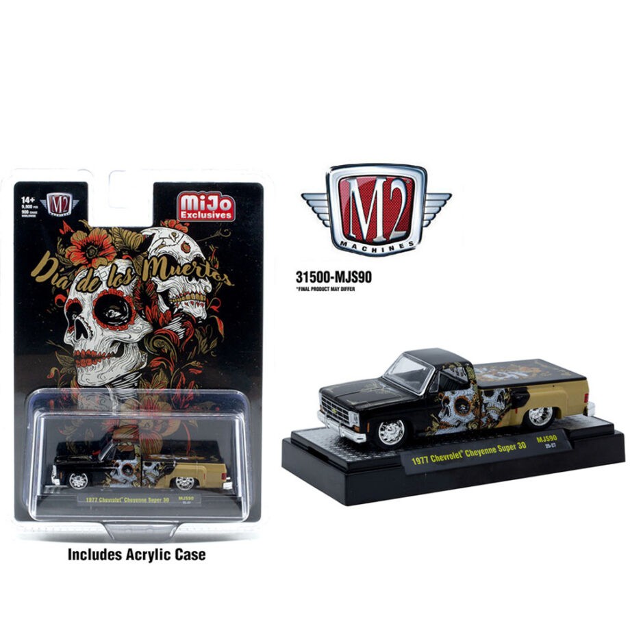 M2 Machines 31500 MJS90 1977 Chevrolet Cheyenne Super 30 Dia De Los Muertos 2025 1:64 Black / Gold