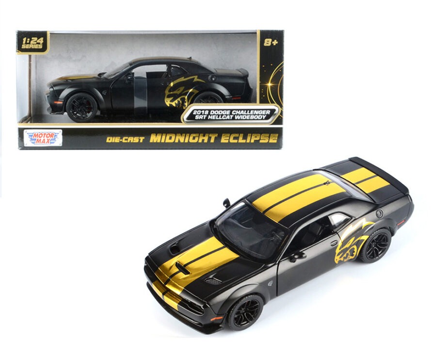Motormax 79201 Midnight Eclipse 2018 Dodge Challenger SRT Hellcat Widebody 1:24 Matte Black with Gold