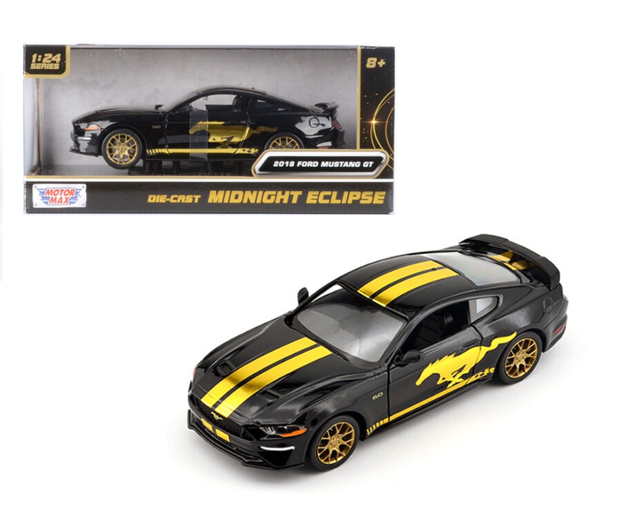 Motormax 79204 Midnight Eclipse 2018 Ford Mustang GT 1:24 Matte Black with Gold