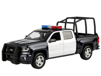 Motormax 79547 2017 Chevrolet Silverado 1500 LT Z71 Crew Cab 1:27 with Stand Cage & Light and Sound Black / White