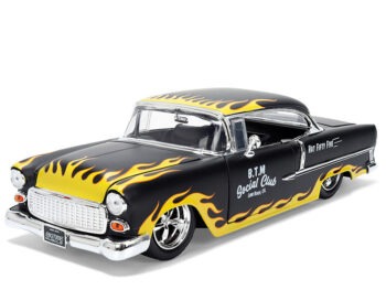 Jada 36606 Bigtime Muscle 1955 Chevrolet Bel Air BTM Social Club 1:24 Matte Black with Flames